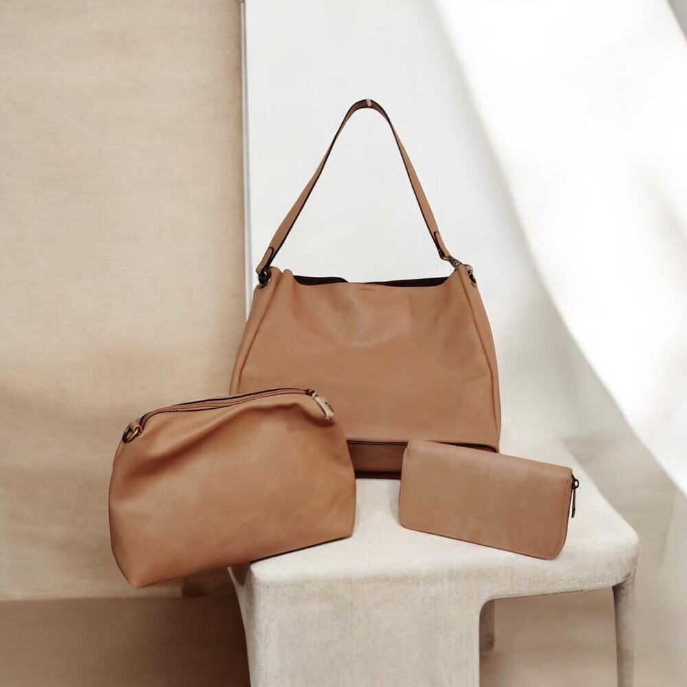 PETA Approved Vegan 3-in-1 Convertible Bag Wallet Shoulder Handbag Apricot Color